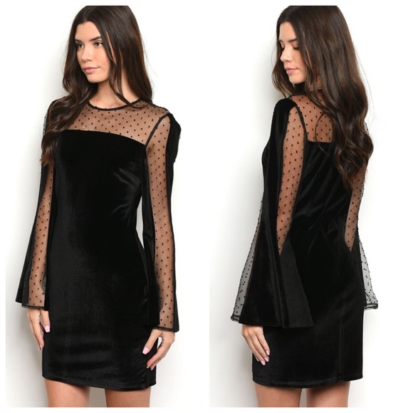 🆕Black Velvet & Mesh Dress - Picture 2 of 4